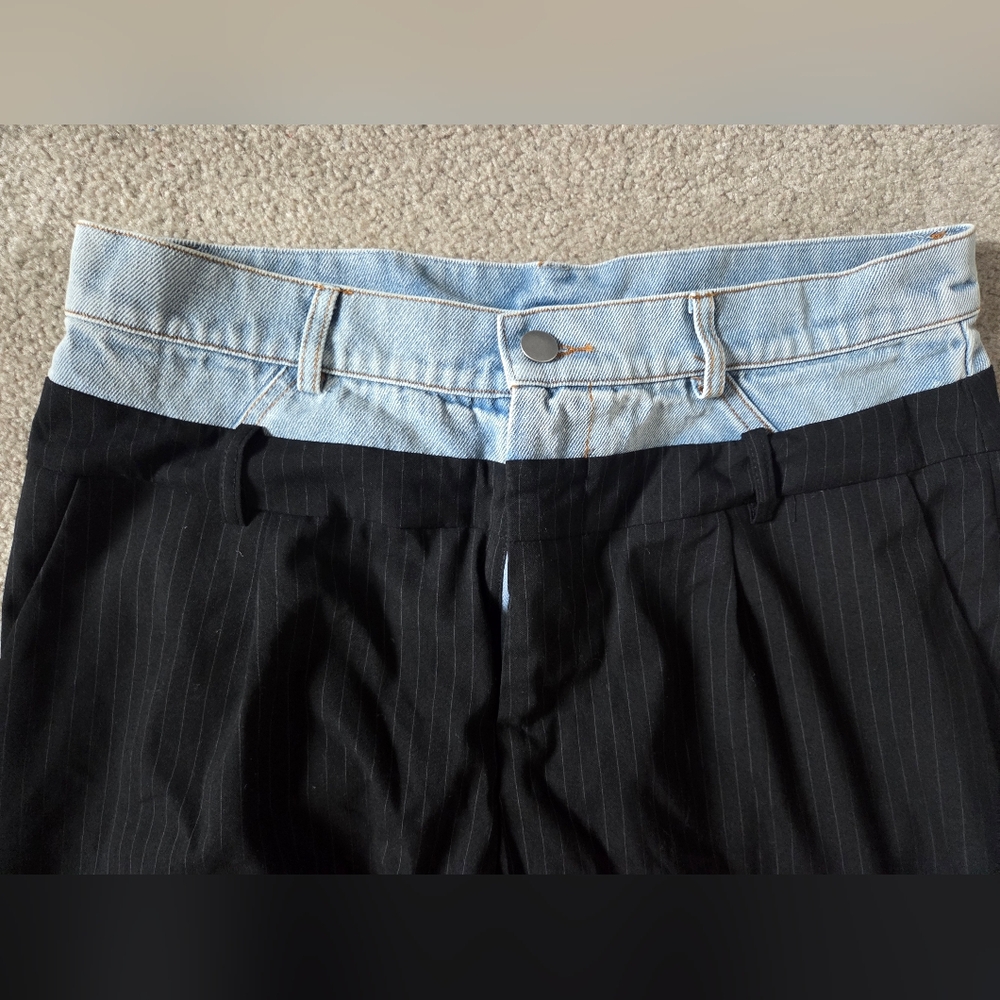 Mimosa Pinstripe Dress Pants With Denim Waist - Picture 2 of 6